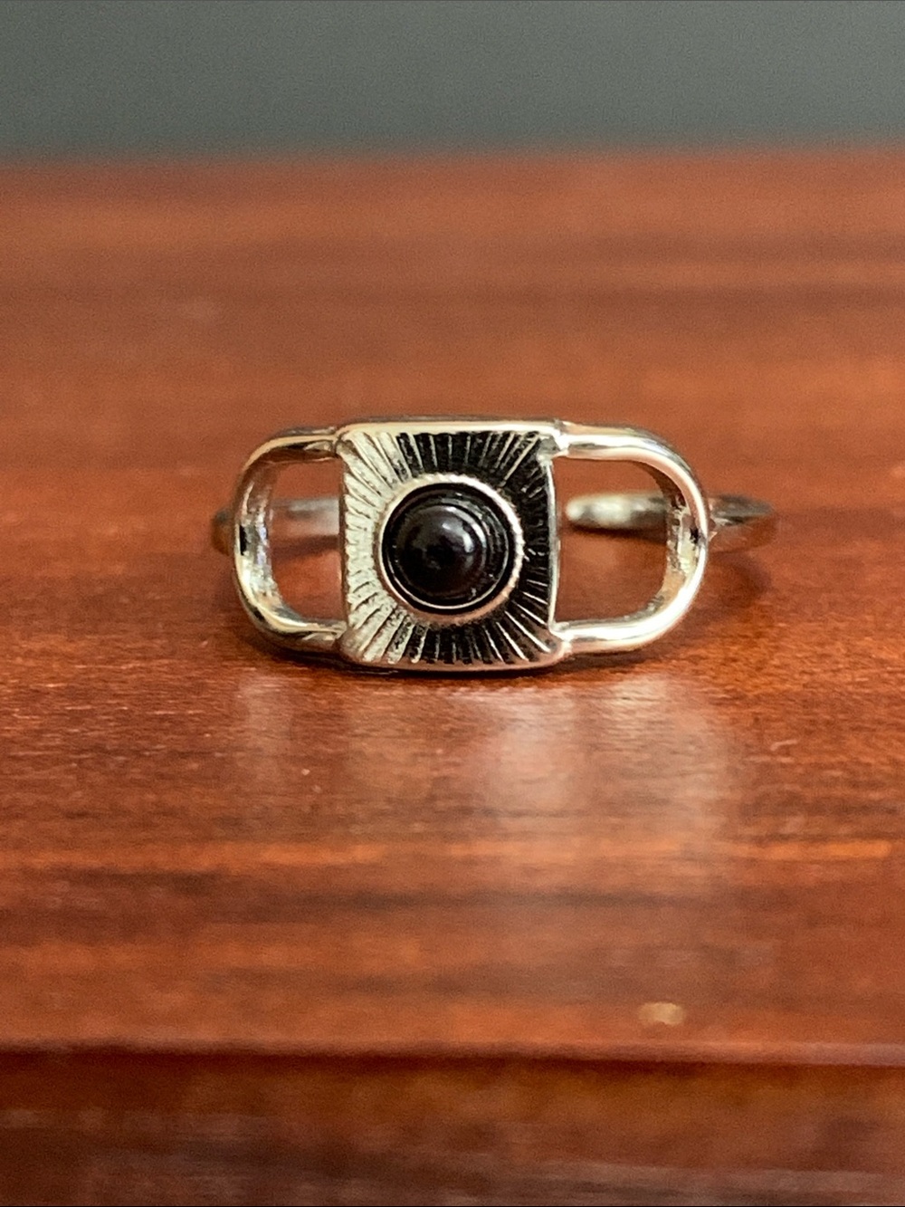 NWT silver tone black stone adjustable ring